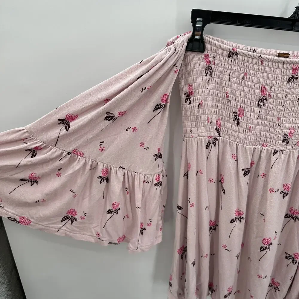 FREE PEOPLE Lana Pale Pink Blush Off the Shoulder Floral Print Tunic // S